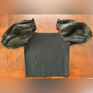 J. ING Elegant Black Puff Sleeve Top SIZE M